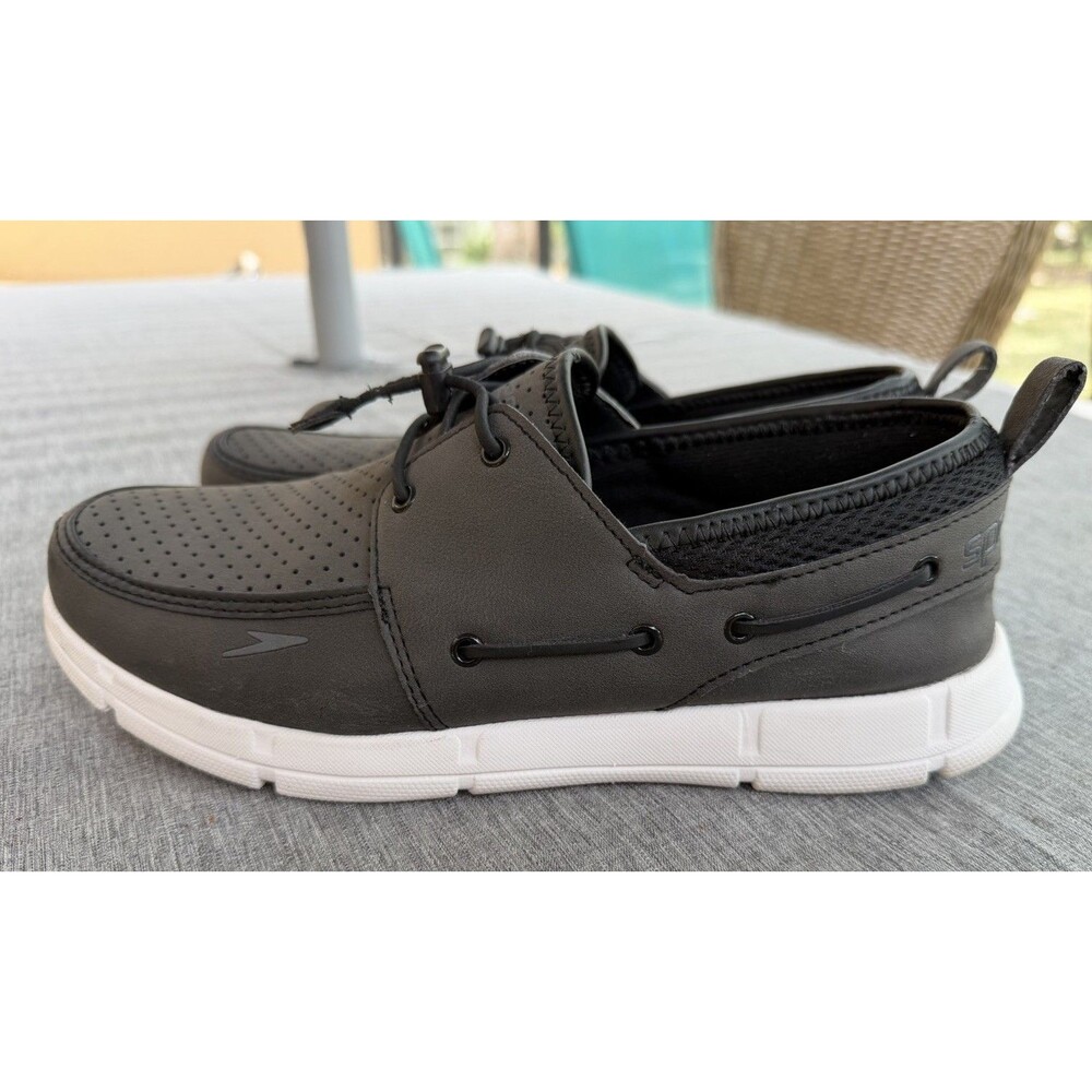 Speedo Mens Port Lightweight Boat Shoes Black/Dark Gray/White Size 8 EUC